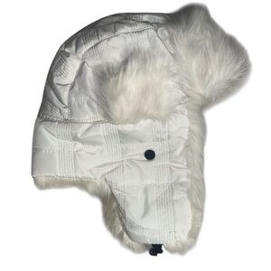 UNISEX White Quilted Faux Fur Aviator Winter Hat